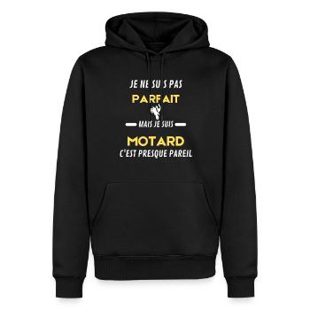 je ne suis pas parfait motard - Sweat à capuche Premium bio Homme - noir - Devant - Nico (187cm)