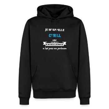 Je m'appelle excellence Cyrill - Sweat à capuche Premium bio Homme - noir - Devant - Nico (187cm)