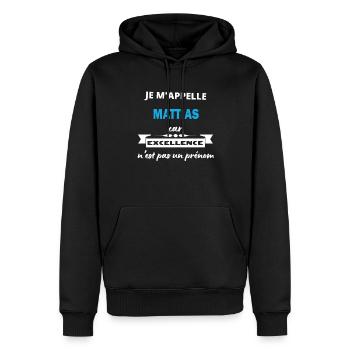 Je m'appelle excellence Mattias - Sweat à capuche Premium bio Homme - noir - Devant - Nico (187cm)