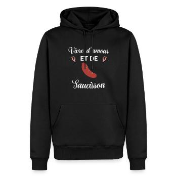 Vivre d'amour et de Saucisson - Sweat à capuche Premium bio Homme - noir - Devant - Nico (187cm)