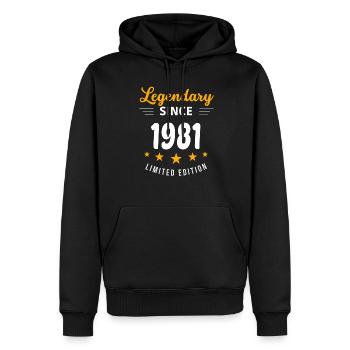 Legendär seit 1981 - Männer Premium Bio Hoodie - Schwarz - Vorne - Nico (187cm)