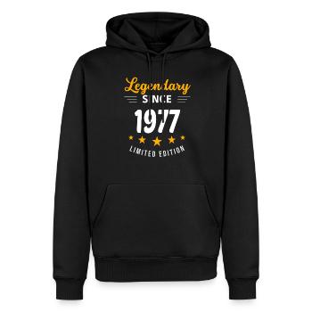 Legendär seit 1977 - Männer Premium Bio Hoodie - Schwarz - Vorne - Nico (187cm)