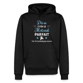 dieu créa le Motard parfait humour de bureau - Sweat à capuche Premium bio Homme - noir - Devant - Nico (187cm)