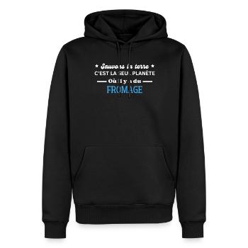 sauvons la terre c'est la seul planète du fromage - Sweat à capuche Premium bio Homme - noir - Devant - Nico (187cm)