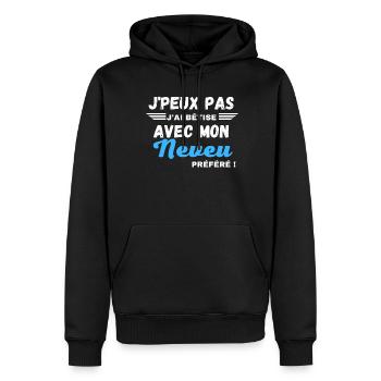 Je peux pas j'ai bêtise avec mon Neveu préféré - Sweat à capuche Premium bio Homme - noir - Devant - Nico (187cm)