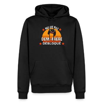 niveau débloqué Demi-frère - Sweat à capuche Premium bio Homme - noir - Devant - Nico (187cm)