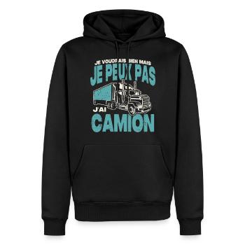 Je peux pas j'ai camion. - Sweat à capuche Premium bio Homme - noir - Devant - Nico (187cm)