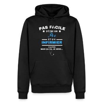 pas facile d'être INFIRMIER et Père - Sweat à capuche Premium bio Homme - noir - Devant - Nico (187cm)