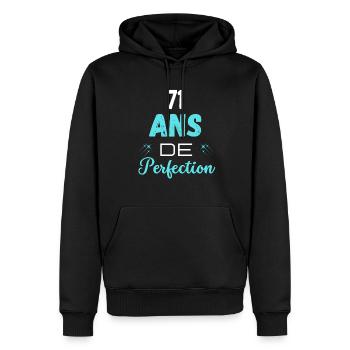 âge de la perfection cadeau humoristique 71 ans - Sweat à capuche Premium bio Homme - noir - Devant - Nico (187cm)