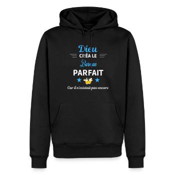 dieu créa parfait humour de bureau Barman - Sweat à capuche Premium bio Homme - noir - Devant - Nico (187cm)