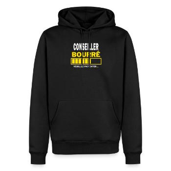 CONSEILLER bourré HUMOUR - Sweat à capuche Premium bio Homme - noir - Devant - Nico (187cm)