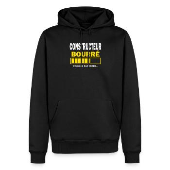 CONSTRUCTEUR bourré HUMOUR - Sweat à capuche Premium bio Homme - noir - Devant - Nico (187cm)