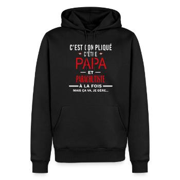 papa Et PARACHUTISTE cadeau citation - Sweat à capuche Premium bio Homme - noir - Devant - Nico (187cm)