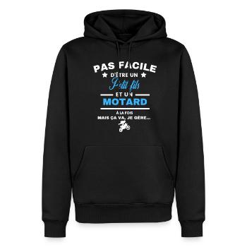 pas facile d'être motard et Petit-fils - Sweat à capuche Premium bio Homme - noir - Devant - Nico (187cm)