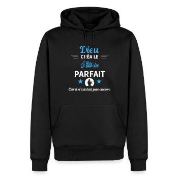dieu créa parfait humour de bureau Militaire - Sweat à capuche Premium bio Homme - noir - Devant - Nico (187cm)
