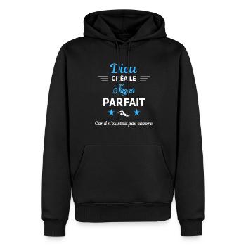 dieu créa parfait humour de bureau Nageur - Sweat à capuche Premium bio Homme - noir - Devant - Nico (187cm)