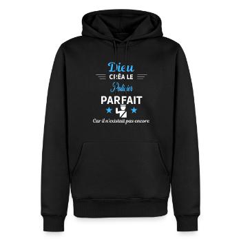 dieu créa parfait humour de bureau Policier - Sweat à capuche Premium bio Homme - noir - Devant - Nico (187cm)