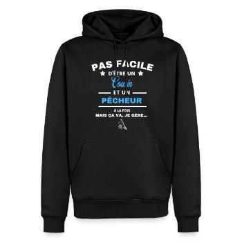 pas facile d'être pêcheur et Cousin - Sweat à capuche Premium bio Homme - noir - Devant - Nico (187cm)