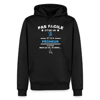 pas facile d'être pêcheur et Fils - Sweat à capuche Premium bio Homme - noir - Devant - Nico (187cm)