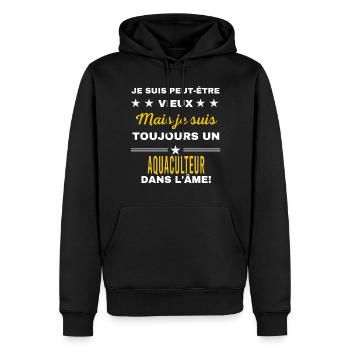 Je suis peut-être vieux AQUACULTEUR - Sweat à capuche Premium bio Homme - noir - Devant - Nico (187cm)