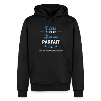 dieu créa parfait humour de bureau Randonneur - Sweat à capuche Premium bio Homme - noir - Devant - Nico (187cm)