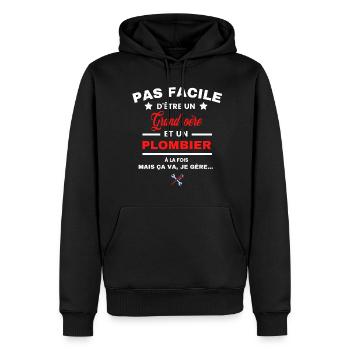 pas facile d'être plombier et Grand-père - Sweat à capuche Premium bio Homme - noir - Devant - Nico (187cm)