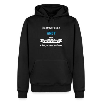 Je m'appelle excellence Andy - Sweat à capuche Premium bio Homme - noir - Devant - Nico (187cm)