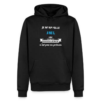 Je m'appelle excellence Anel - Sweat à capuche Premium bio Homme - noir - Devant - Nico (187cm)