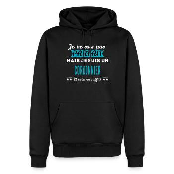 Je ne suis pas parfait CORDONNIER - Sweat à capuche Premium bio Homme - noir - Devant - Nico (187cm)
