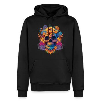 Crâne aux fleurs colorées - Sweat à capuche Premium bio Homme - noir - Devant - Nico (187cm)