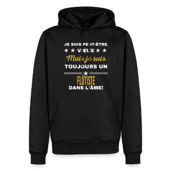 Je suis peut-être vieux FLÛTISTE - Sweat à capuche Premium bio Homme - noir - Devant - Nico (187cm)