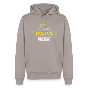 Super Papa AUVERGNAT ANNIVERSAIRE - Sweat à capuche Premium bio Homme - taupe - Devant - Nico (187cm)