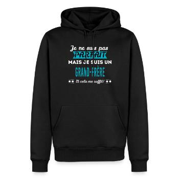Je ne suis pas parfait GRAND-FRÈRE - Sweat à capuche Premium bio Homme - noir - Devant - Nico (187cm)