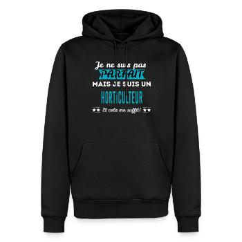 Je ne suis pas parfait HORTICULTEUR - Sweat à capuche Premium bio Homme - noir - Devant - Nico (187cm)