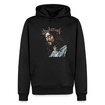 ERLÖSER JESUS DORNENKRONE - Männer Premium Bio Hoodie - Schwarz - Vorne - Nico (187cm)