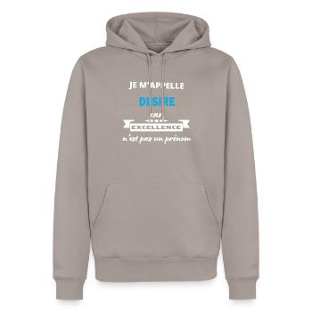 Je m'appelle excellence Desire - Sweat à capuche Premium bio Homme - taupe - Devant - Nico (187cm)