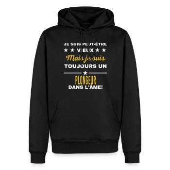 Je suis peut-être vieux PLONGEUR - Sweat à capuche Premium bio Homme - noir - Devant - Nico (187cm)