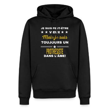 Je suis peut-être vieux PROTHESISTE - Sweat à capuche Premium bio Homme - noir - Devant - Nico (187cm)