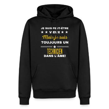 Je suis peut-être vieux TECHNICIEN - Sweat à capuche Premium bio Homme - noir - Devant - Nico (187cm)