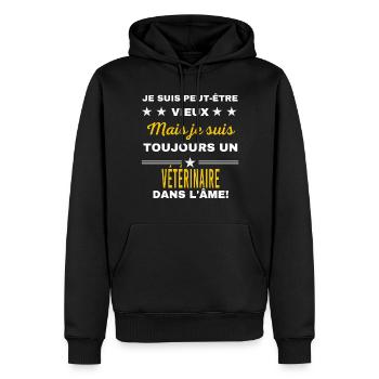 Je suis peut-être vieux VÉTÉRINAIRE - Sweat à capuche Premium bio Homme - noir - Devant - Nico (187cm)