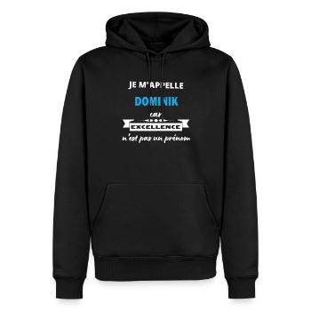 Je m'appelle excellence Dominik - Sweat à capuche Premium bio Homme - noir - Devant - Nico (187cm)