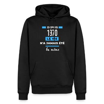 La vie n'a jamais été la même dépuis 1970 - Sweat à capuche Premium bio Homme - noir - Devant - Nico (187cm)