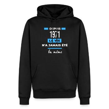 La vie n'a jamais été la même dépuis 1971 - Sweat à capuche Premium bio Homme - noir - Devant - Nico (187cm)