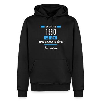 La vie n'a jamais été la même dépuis 1980 - Sweat à capuche Premium bio Homme - noir - Devant - Nico (187cm)