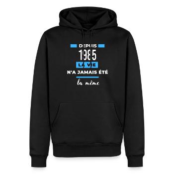 La vie n a jamais été la même dépuis 1985 - Sweat à capuche Premium bio Homme - noir - Devant - Nico (187cm)