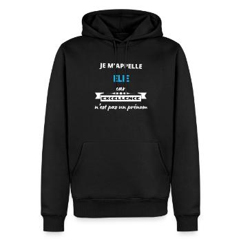 Je m'appelle excellence Elie - Sweat à capuche Premium bio Homme - noir - Devant - Nico (187cm)