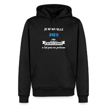 Je m'appelle excellence Enzo - Sweat à capuche Premium bio Homme - noir - Devant - Nico (187cm)