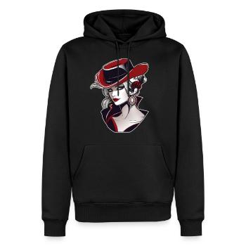 Femme cool avec un chapeau de cow-boy - Sweat à capuche Premium bio Homme - noir - Devant - Nico (187cm)