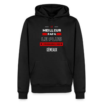 Le meilleur papa, le plus courageux des Gémeaux - Sweat à capuche Premium bio Homme - noir - Devant - Nico (187cm)