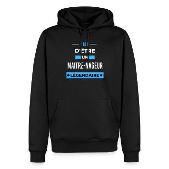 Fier d'être un légendaire MAITRE-NAGEUR HUMOUR - Sweat à capuche Premium bio Homme - noir - Devant - Nico (187cm)